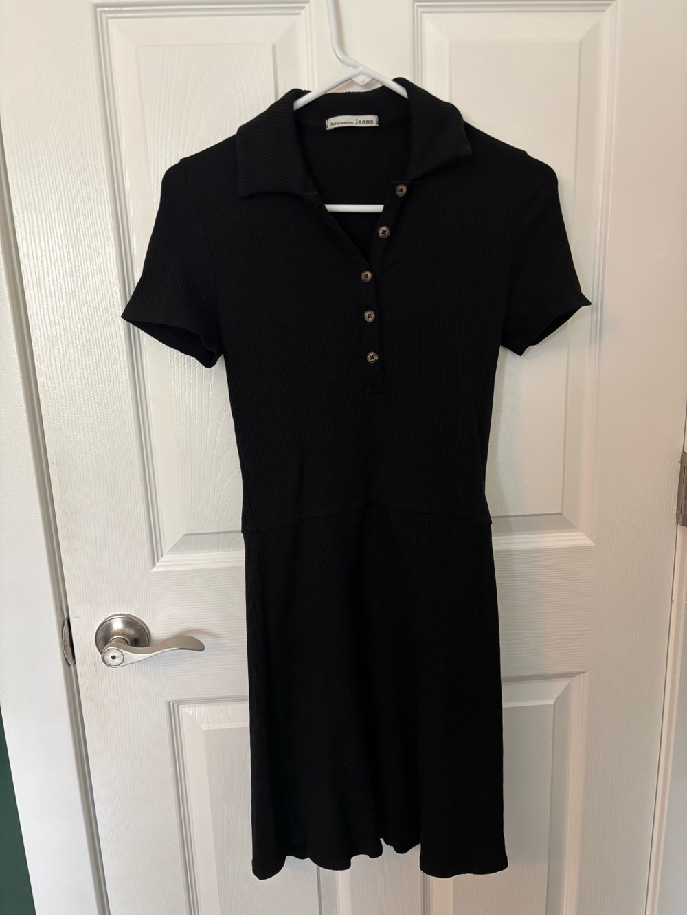 Reformation Jeans Black Ribbed Polo Dress Button Front Stretch Knit Medium - Picture 3 of 10
